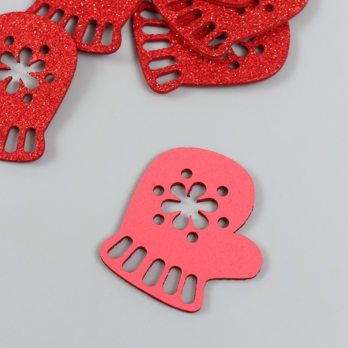 Декор Декор "Варежка" красная 5 см набор 6 шт фоам глиттер