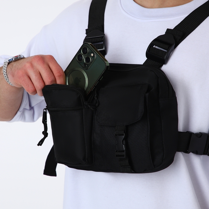 Сумка нагрудная на молнии, 2 наружных кармана, цвет чёрный Сумка нагрудная на молнии, 2 наружных кармана, цвет чёрный