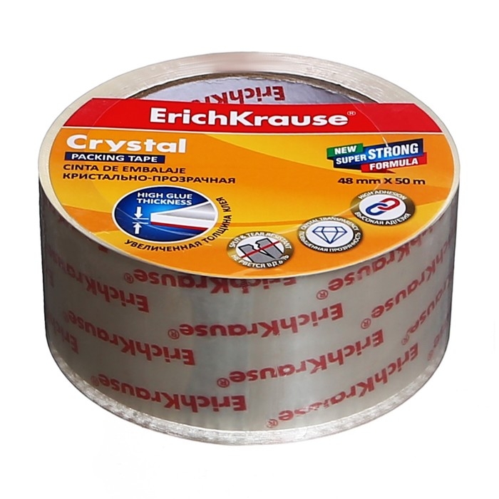 Клейкая лента упаковочная ErichKrause Клейкая лента упаковочная ErichKrause "Crystal", 48 мм х 50 м, 60 мкм, суперпрозрачная, цена за 1 шт.