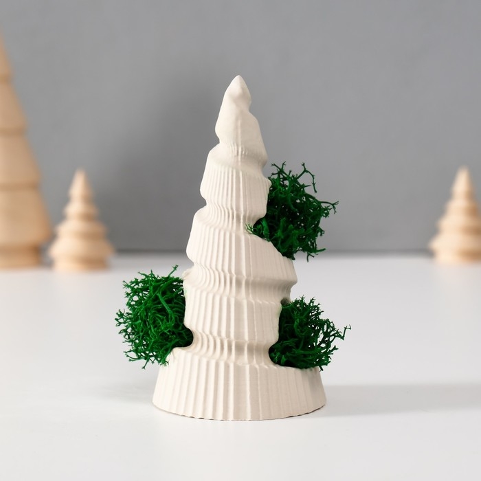 Сувенир  Сувенир "Новогодняя елка" со мхом белая, высота 10 см, d-5 см (мох зелен стабил)