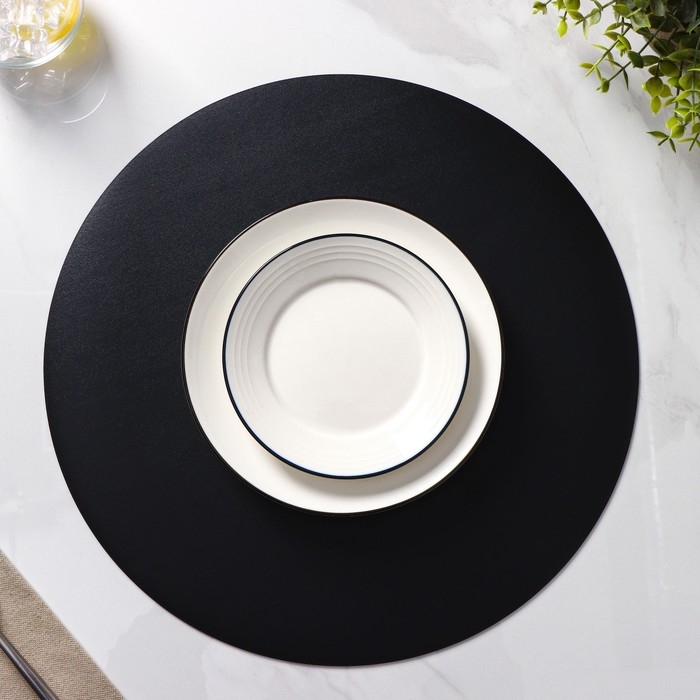 Салфетки сервировочные на стол Доляна «Спутник», d=38 см, 4 шт, двусторонние, цвет металлический/чёрный