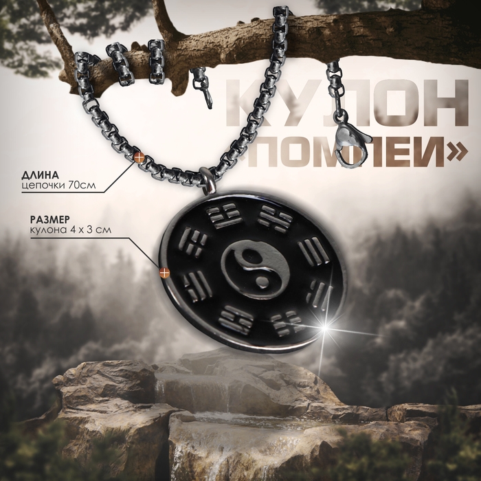 Кулон-амулет «Помпеи» круг инь-ян, цвет чёрный в чернёном серебре, 70 см Кулон-амулет «Помпеи» круг инь-ян, цвет чёрный в чернёном серебре, 70 см