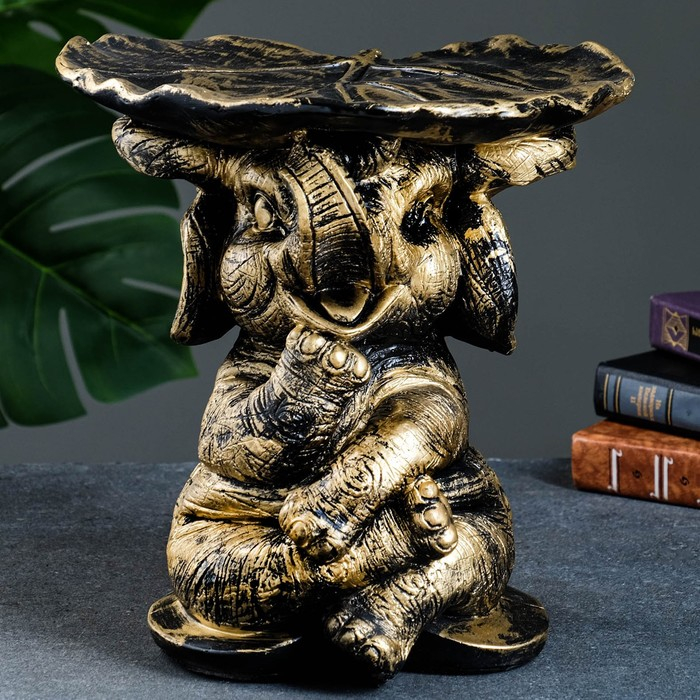 Фигура - подставка Фигура - подставка "Слон с листком" бронза/золото, 30х30х30см