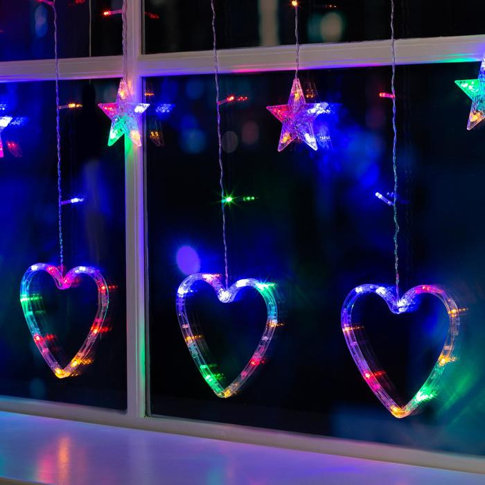 Гирлянда «Бахрома» 2.4 × 0.9 м с насадками «Сердце», IP20, прозрачная нить, 186 LED, свечение мульти, 8 режимов, 220 В Гирлянда «Бахрома» 2.4 × 0.9 м с насадками «Сердце», IP20, прозрачная нить, 186 LED, свечение мульти, 8 режимов, 220 В