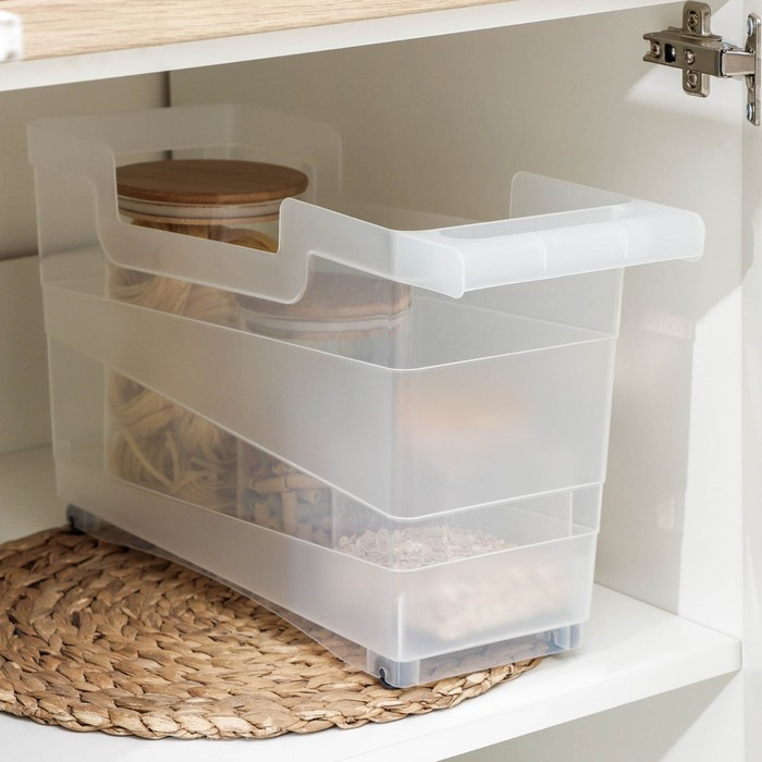 Контейнер хозяйственный с ручкой на колёсиках, 12,5 л, 45×16×25,5 см, прозрачный Контейнер хозяйственный с ручкой на колёсиках, 12,5 л, 45×16×25,5 см, прозрачный