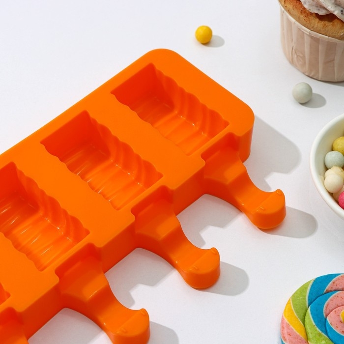 Форма для мороженого «Венеция», силикон, 19,3×11×2,4 см, 4 ячейки (5,5×2,9 см), цвет МИКС Форма для мороженого «Венеция», силикон, 19,3×11×2,4 см, 4 ячейки (5,5×2,9 см), цвет МИКС