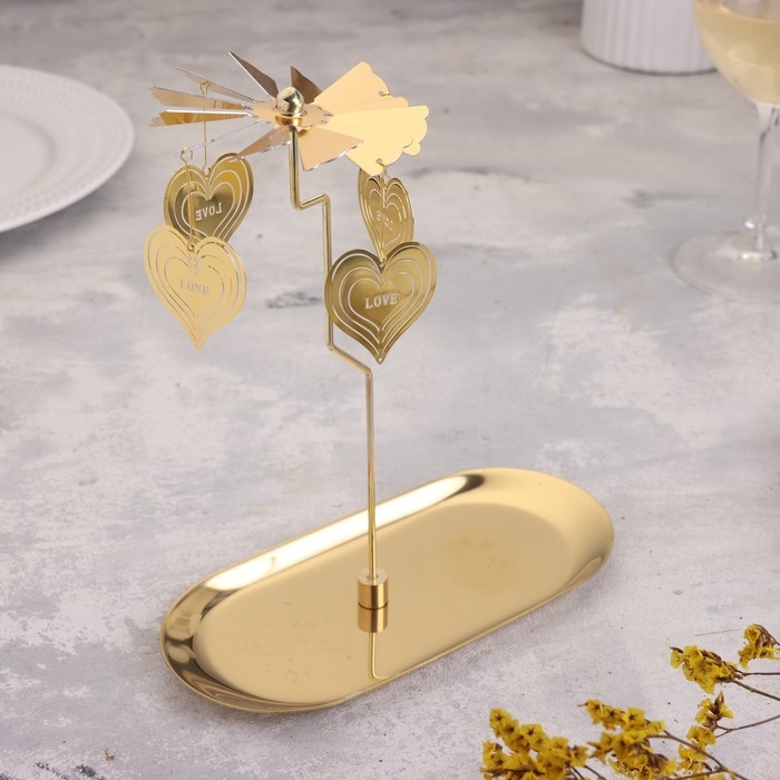 Подсвечник  Подсвечник "Карусель с сердцами", золотая, металл, 8,5 х 18 см