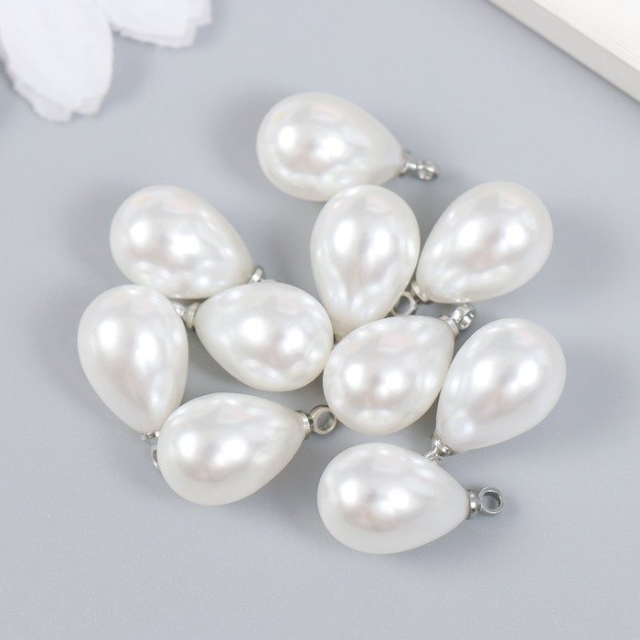 Декор для творчества пластик Декор для творчества пластик "Жемчужина-капелька с петелькой" набор 10 шт 1,4х1 см