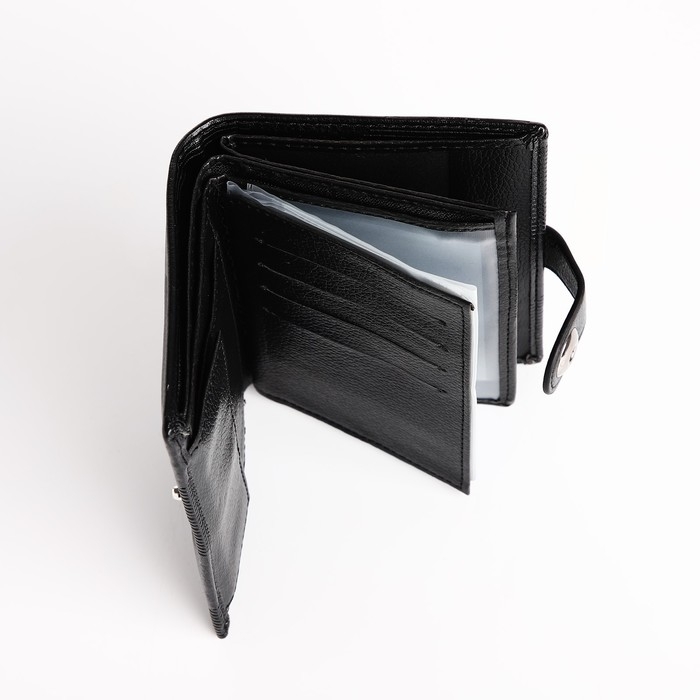 Портмоне мужское на магните, 3 в 1, для купюр, автодокументов и паспорта, цвет чёрный Портмоне мужское на магните, 3 в 1, для купюр, автодокументов и паспорта, цвет чёрный