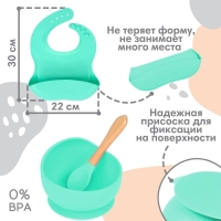 Набор для кормления: нагрудник, тарелка на присоске, ложка, Крошка Я, бирюзовый