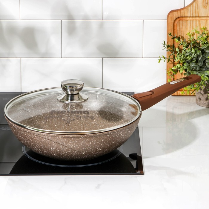 Сковорода «Гранит Brown», d=28 см, съёмная ручка, стеклянная крышка, антипригарное покрытие, цвет коричневый Сковорода «Гранит Brown», d=28 см, съёмная ручка, стеклянная крышка, антипригарное покрытие, цвет коричневый