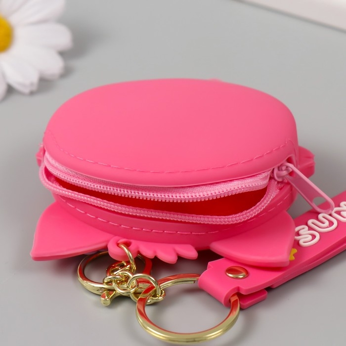 Брелок кошелёк с карабином, ремешком силикон Брелок кошелёк с карабином, ремешком силикон "Котёнок с цветочком" 3х8,5х8,3 см