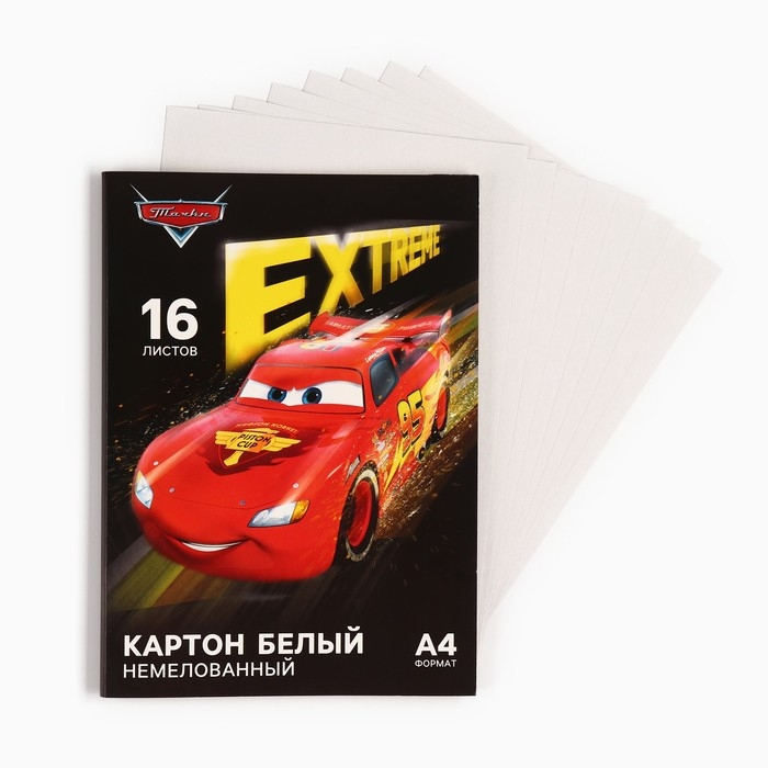 Картон белый, А4, 16 листов, немелованный, односторонний, в папке, 220, г/м², Тачки Картон белый, А4, 16 листов, немелованный, односторонний, в папке, 220, г/м², Тачки