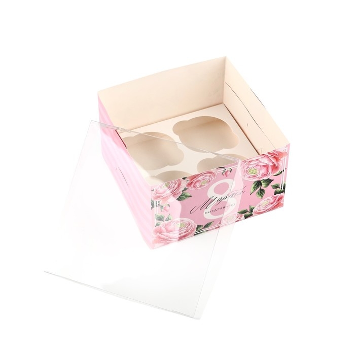 Коробка для капкейков, кондитерская упаковка, 4 ячейки «Поздравляю с 8 марта», 16 х 16 х 10 см Коробка для капкейков, кондитерская упаковка, 4 ячейки «Поздравляю с 8 марта», 16 х 16 х 10 см
