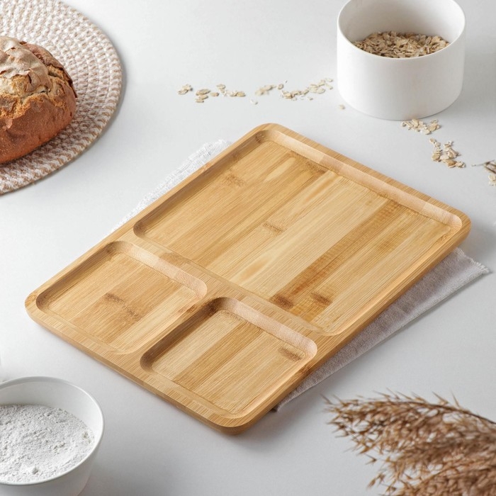 Менажница Доляна Striata, 3 секции, 32×23,5×1,2 см, бамбук Менажница Доляна Striata, 3 секции, 32×23,5×1,2 см, бамбук