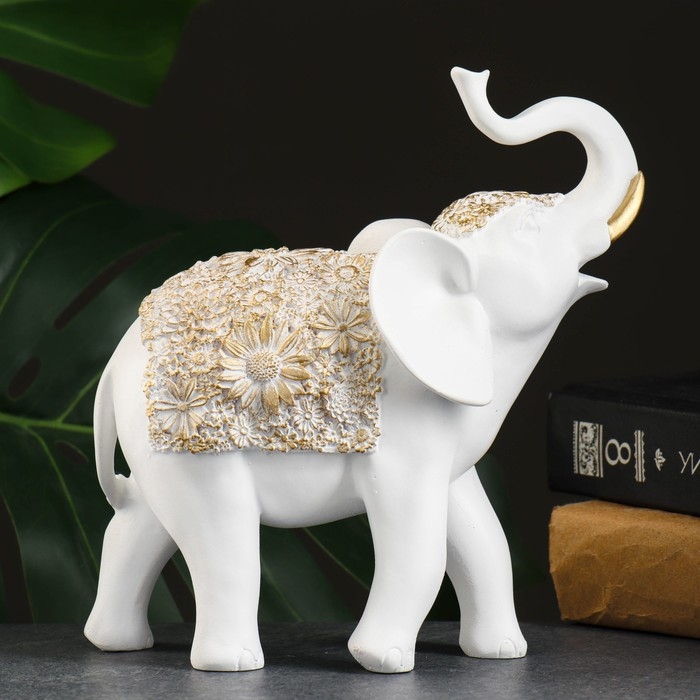 Фигура Фигура "Слон" белый/золото, 20х8х19см