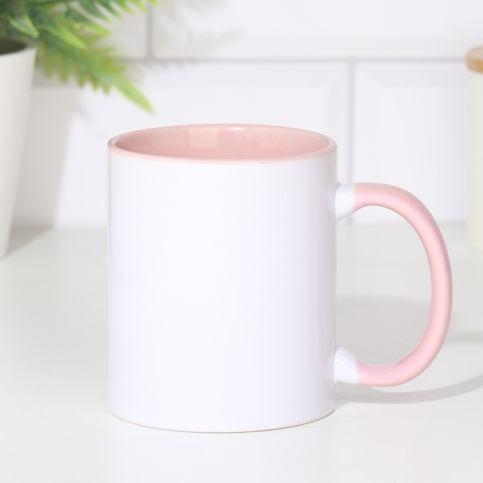 Кружка под сублимацию, керамическая с логотипом, цвет белый, объем 320 мл,дно розового цвета Кружка под сублимацию, керамическая с логотипом, цвет белый, объем 320 мл,дно розового цвета