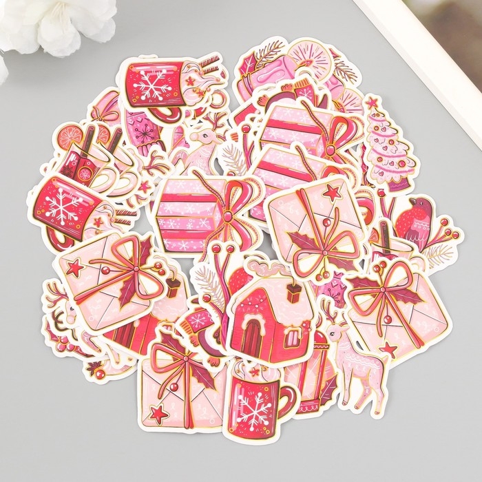 Наклейки для творчества Наклейки для творчества "Новый год в розовых оттенках" тиснение золото набор 48 шт 9х7х0,8см 10177