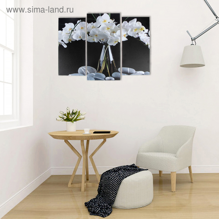 Модульная картина  Модульная картина "Орхидеи в вазе"  (2-25х52; 1-30х60) 60х80 см