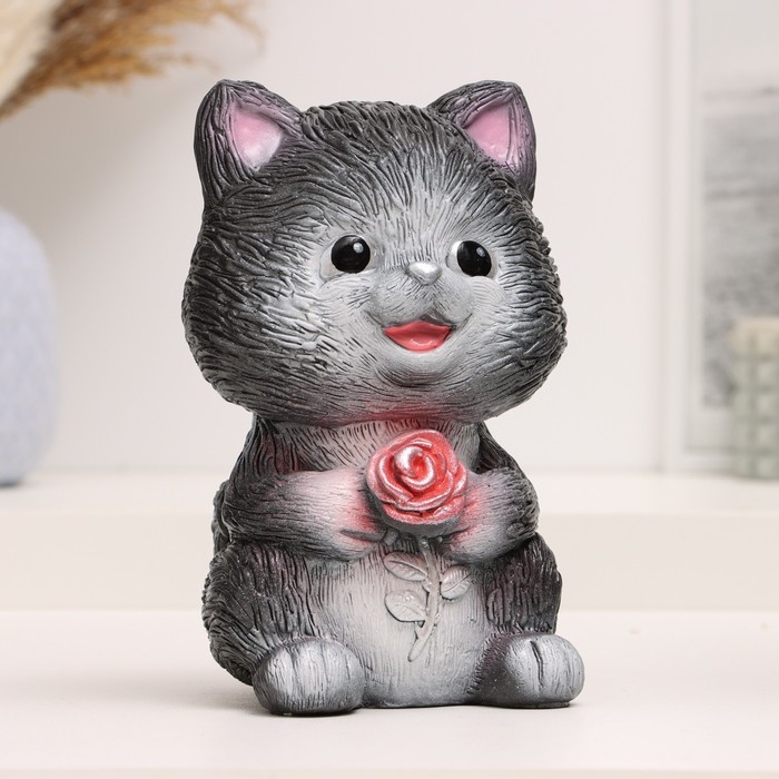 Копилка Копилка "Кот с цветком" черный, 18 см