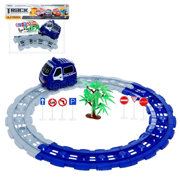 Автотрек «Синяя машинка», работает от батареек, дорожные знаки в комплекте Автотрек «Синяя машинка», работает от батареек, дорожные знаки в комплекте