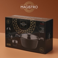 Кастрюля Magistro Flame, 2,3 л, d=20 см, h=8,8 см, крышка со сливом, антипригарное покрытие, индукция, цвет чёрный