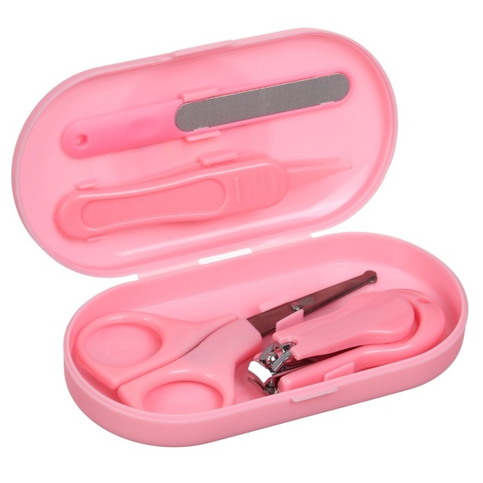 Детский маникюрный набор (ножницы, книпсер, пилка, пинцет), цвет розовый Детский маникюрный набор (ножницы, книпсер, пилка, пинцет), цвет розовый
