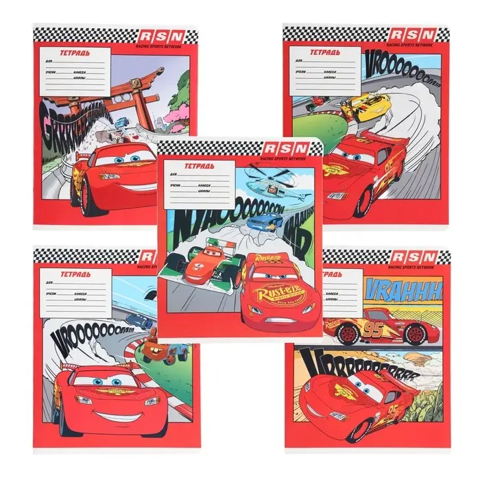 Тетрадь в косую линейку 12 листов, 5 видов МИКС, обложка мелованный картон, &laquo;Тачки&raquo;