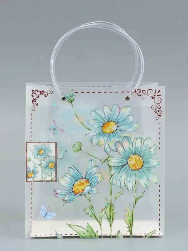 Пакет подарочный прозрачный, "Ромашки-васельки", 22 х 10 х 24 см