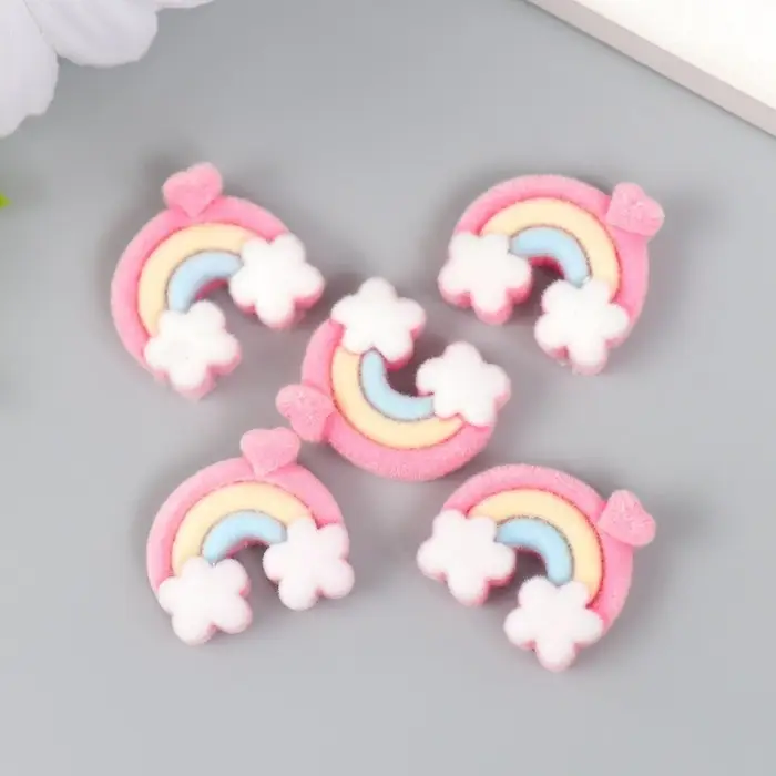 Пластиковый декоративный элемент «Арт Узор. Радуга с сердечком», бархатное напыление, 0.6×1.7×2 см