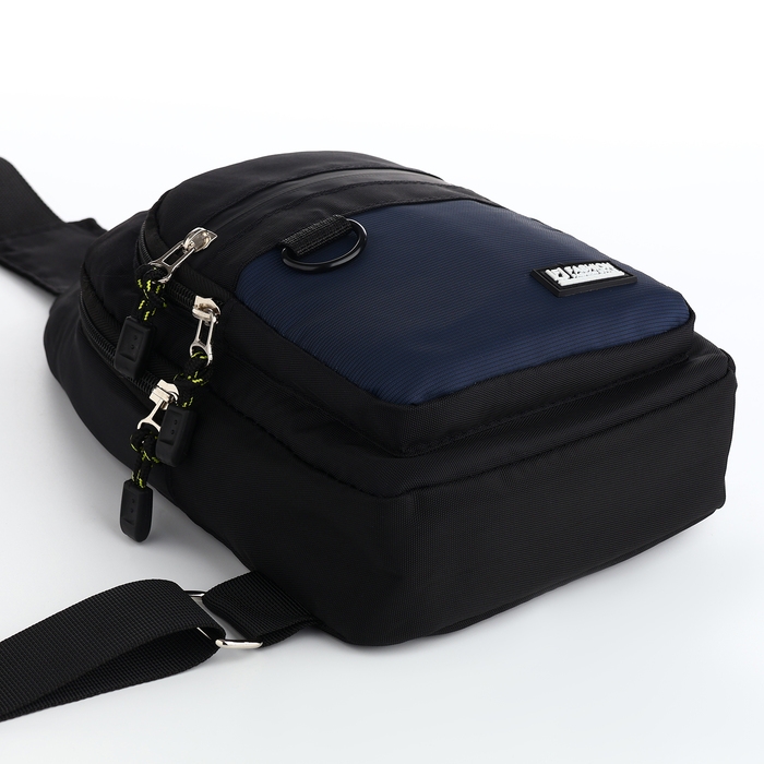 Сумка-слинг из текстиля, 3 наружных кармана, цвет синий Сумка-слинг из текстиля, 3 наружных кармана, цвет синий