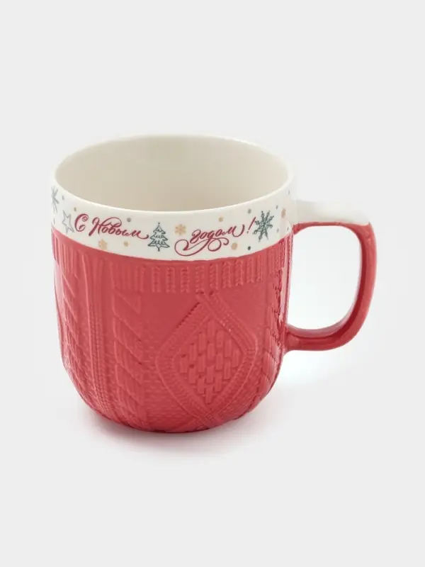 Кружка новогодняя Доляна «Праздничное настроение», фарфор, красная Кружка новогодняя Доляна «Праздничное настроение», фарфор, красная