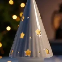 Светодиодная фигура &laquo;Ёлочка бежевая&raquo;, 16.7&times;9.7&times;9.7 см, 1 LED, керамика, от батареек LR44&times;3, тёплый белый свет