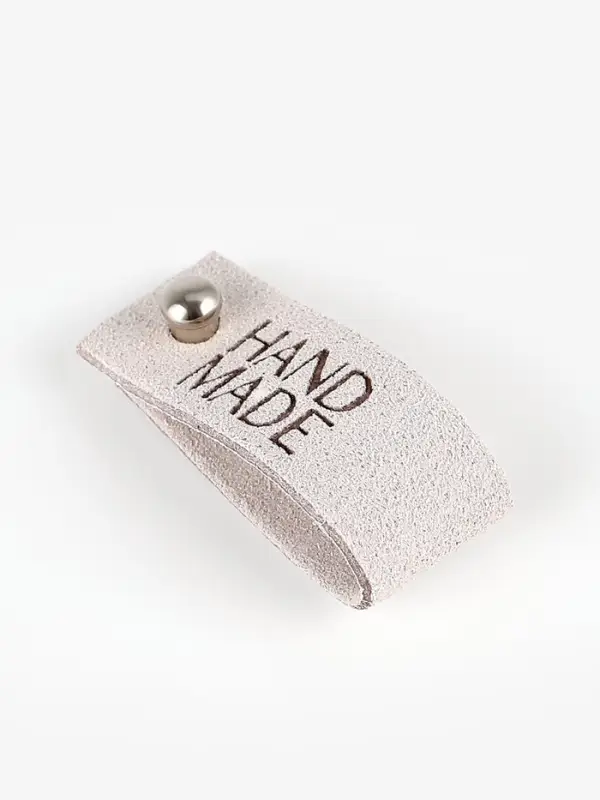 Бирка с кнопкой Hand made, замша, 10 шт., 8&times;1.5 см, серая
