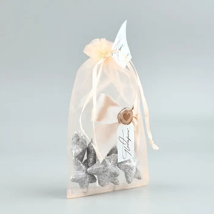 Мешочек подарочный из фатина с термонаклейкой «Бант», 11 х 16 см +/- 1.5 см