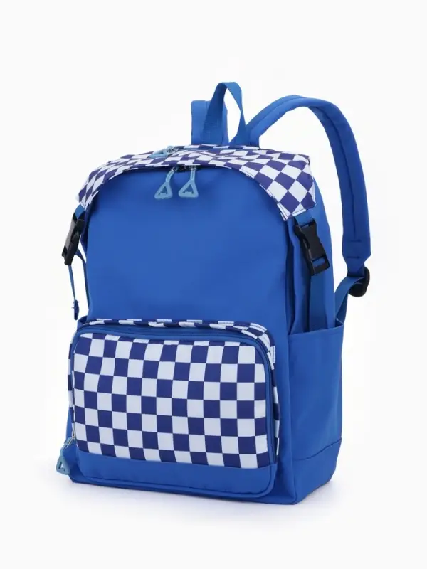 Рюкзак школьный на молнии, с карманами, в клетку, размер 29&times;15&times;40 см, синий