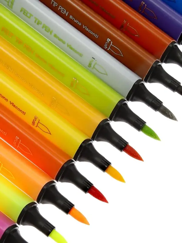 Фломастеры-кисточки 24 BRIGHT, COLORS, двусторонние, в пластиковом пенале