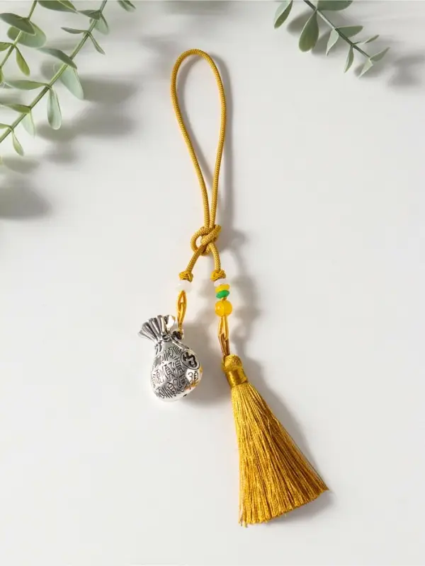 Подвеска металл, текстиль &laquo;Мешок с кисточкой&raquo;, золотистый с серебром, 2&times;4.5&times;14 см