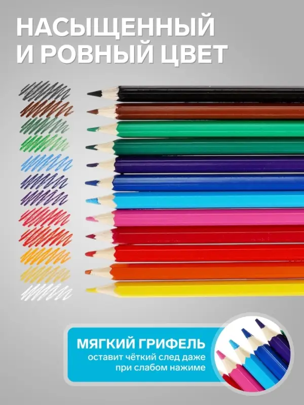 Цветные карандаши 12 цветов ZOO, пластиковые, шестигранные