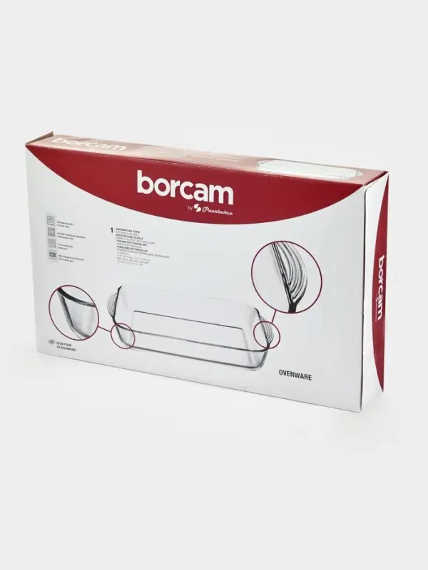 Форма для запекания Paşabah&ccedil;e Borcam, 3.5 л, прямоугольная, жаропрочное стекло, прозрачная