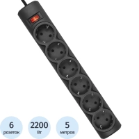 Сетевой фильтр Defender  DFS 155 5 м, черный, 6 розеток(99496)