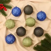 Ёлочные игрушки &laquo;Чудо - узоры&raquo;, шары новогодние, d=7.5 см, набор 9 шт., зелёный/синий