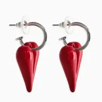 Серьги со съмными элементами "Сердца" вытянутые, цвет красный в серебре