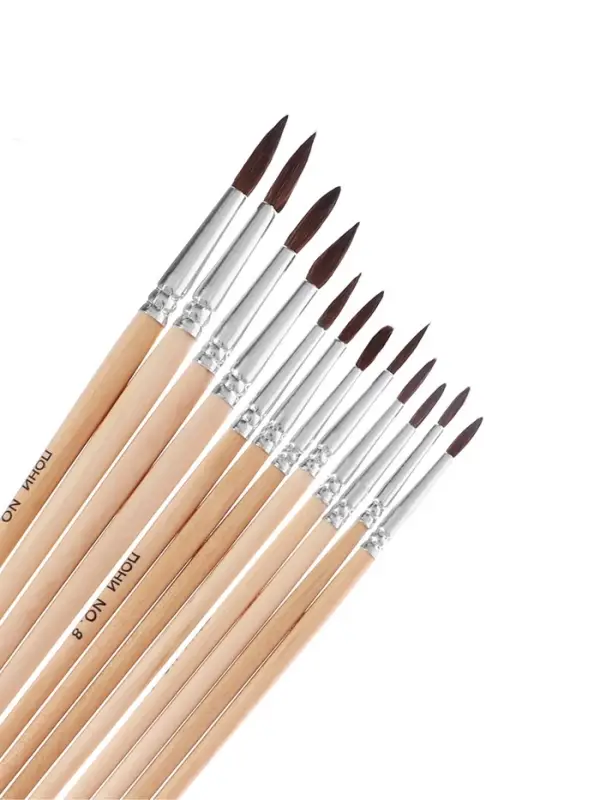 Набор кистей для рисования, пони, 12 штук: № 1, 2, 3, 4, 5, 6, 7, 8, 9, 10, 11, 12, круглые, деревянная ручка, международный размер