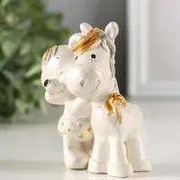 Фигура гипс "Мишка с лошадкой" 9х7х6 см, перламутр