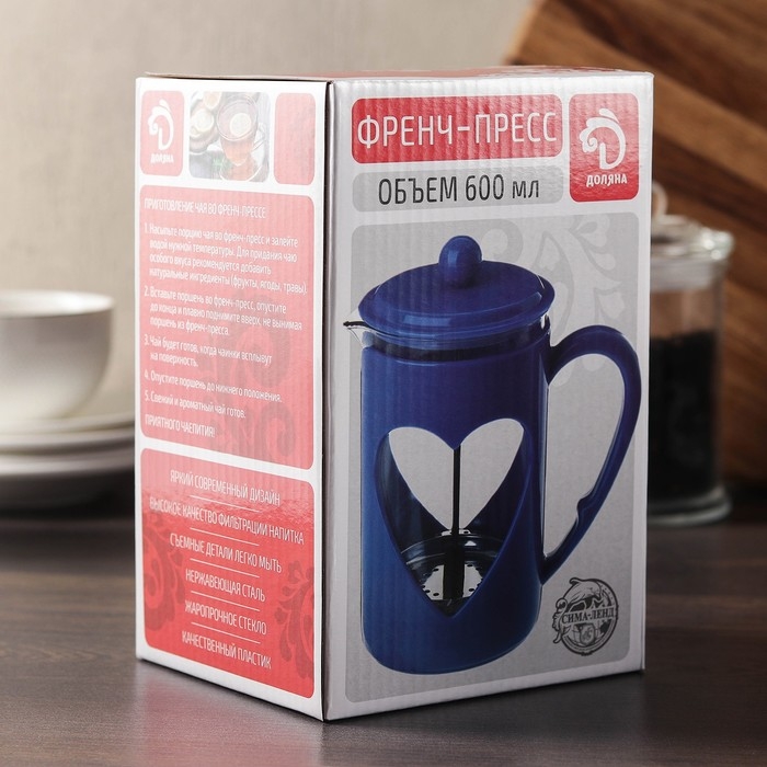 Чайник заварочный френч - пресс Доляна «Комплимент», 600 мл, стекло, цвет зелёный Чайник заварочный френч - пресс Доляна «Комплимент», 600 мл, стекло, цвет зелёный