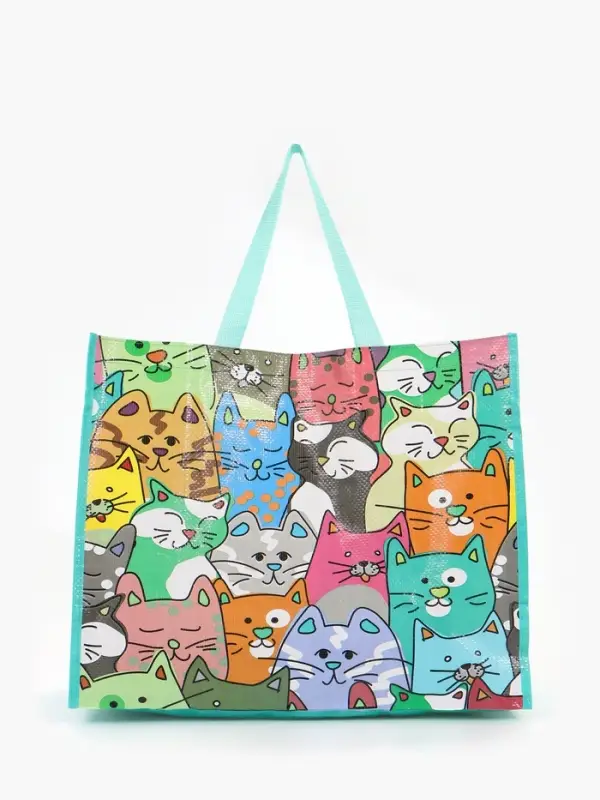 Сумка хоз Котики, 45*20*37, отдел без молнии, зеленый