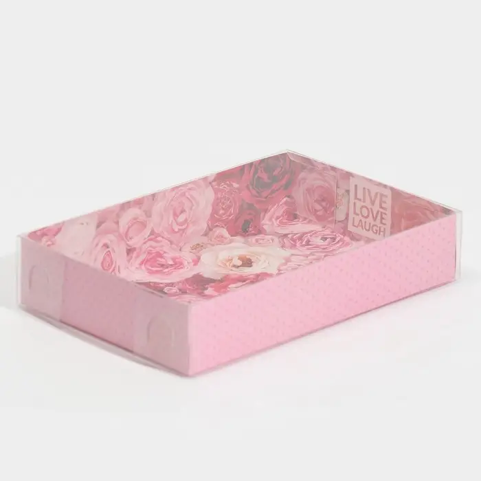 Кондитерская упаковка, коробка для макарун с PVC крышкой, Live Love Laugh, 18 х 12 х 3.5 см Кондитерская упаковка, коробка для макарун с PVC крышкой, Live Love Laugh, 18 х 12 х 3.5 см