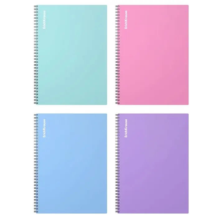 Тетрадь на спирали ErichKrause. Pastel А4, 80 листов, в клетку, пластиковая обложка, блок офсет, МИКС
