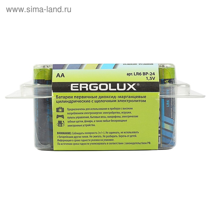 Батарейка алкалиновая Ergolux, AA, LR6-24BOX (LR6 BP-24), 1.5В, набор 24 шт. Батарейка алкалиновая Ergolux, AA, LR6-24BOX (LR6 BP-24), 1.5В, набор 24 шт.